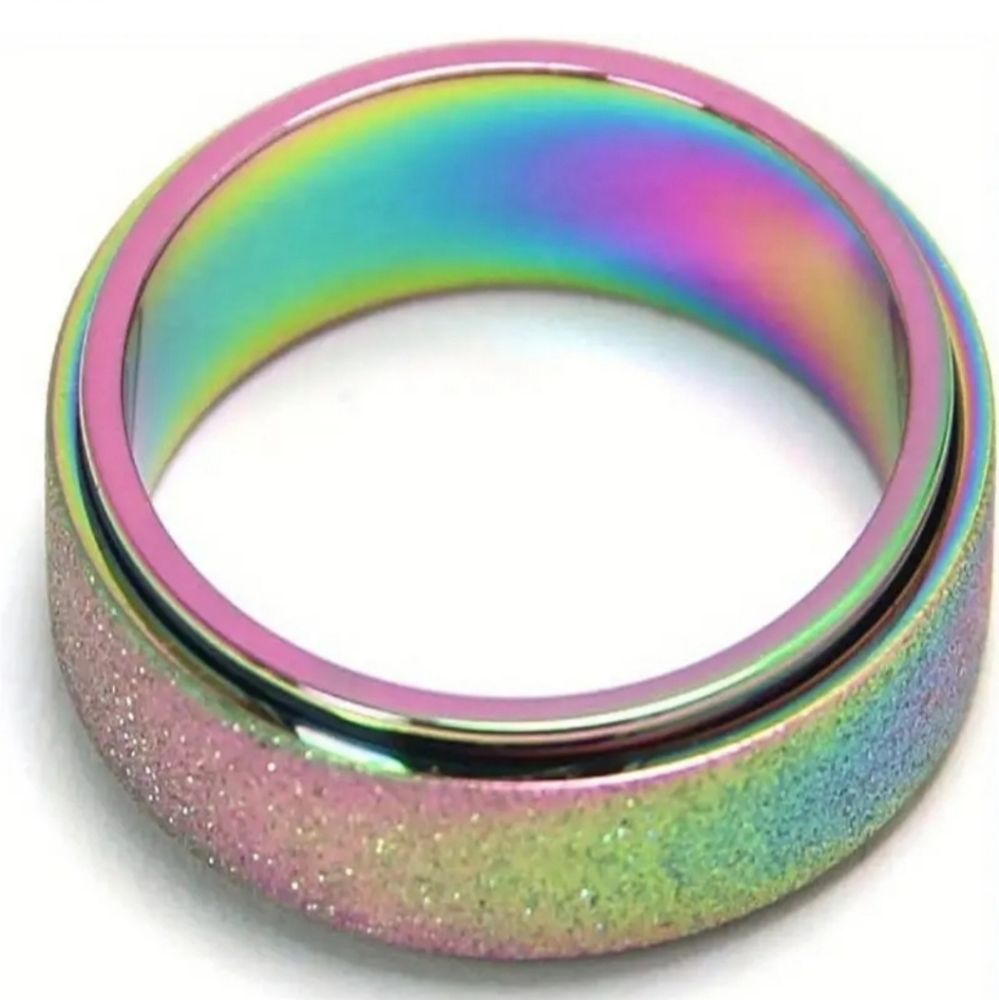 Rainbow Titanium Ring Sz 8